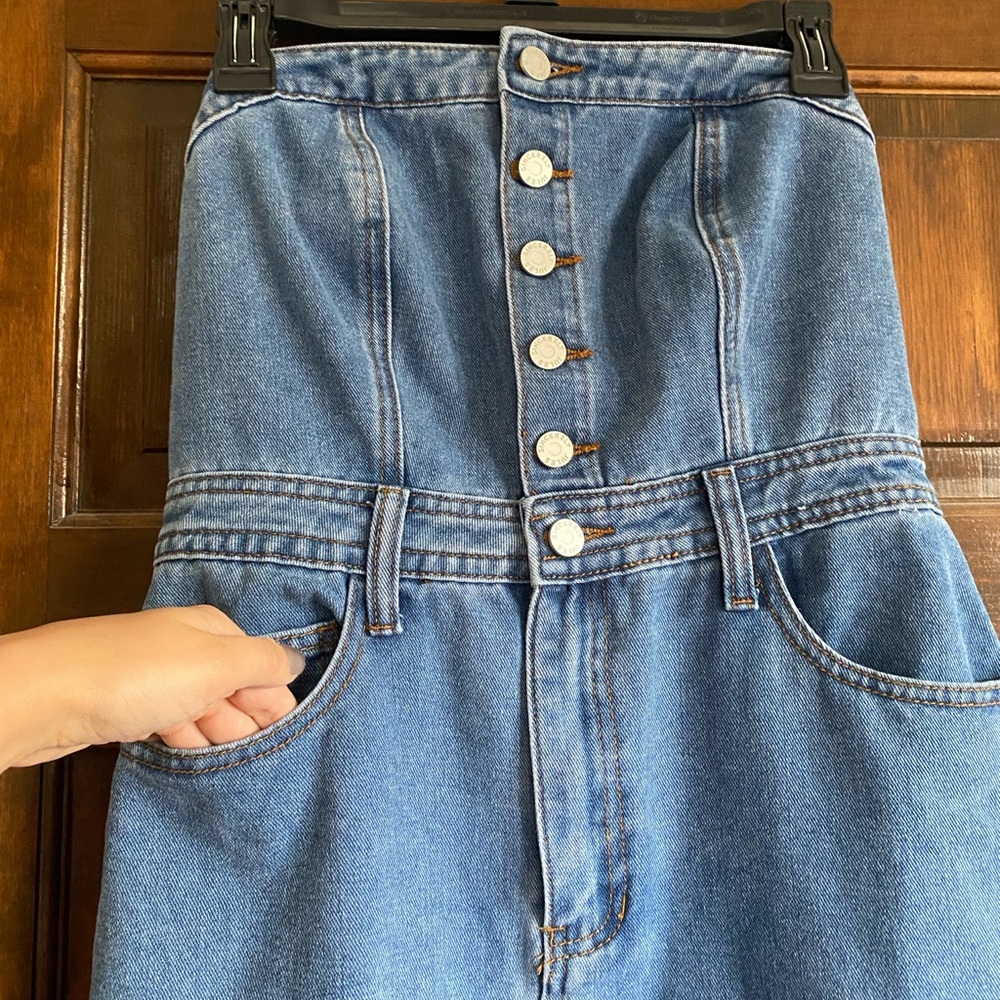 Strapless Light Blue Denim Midi Dress - Picture 3 of 12